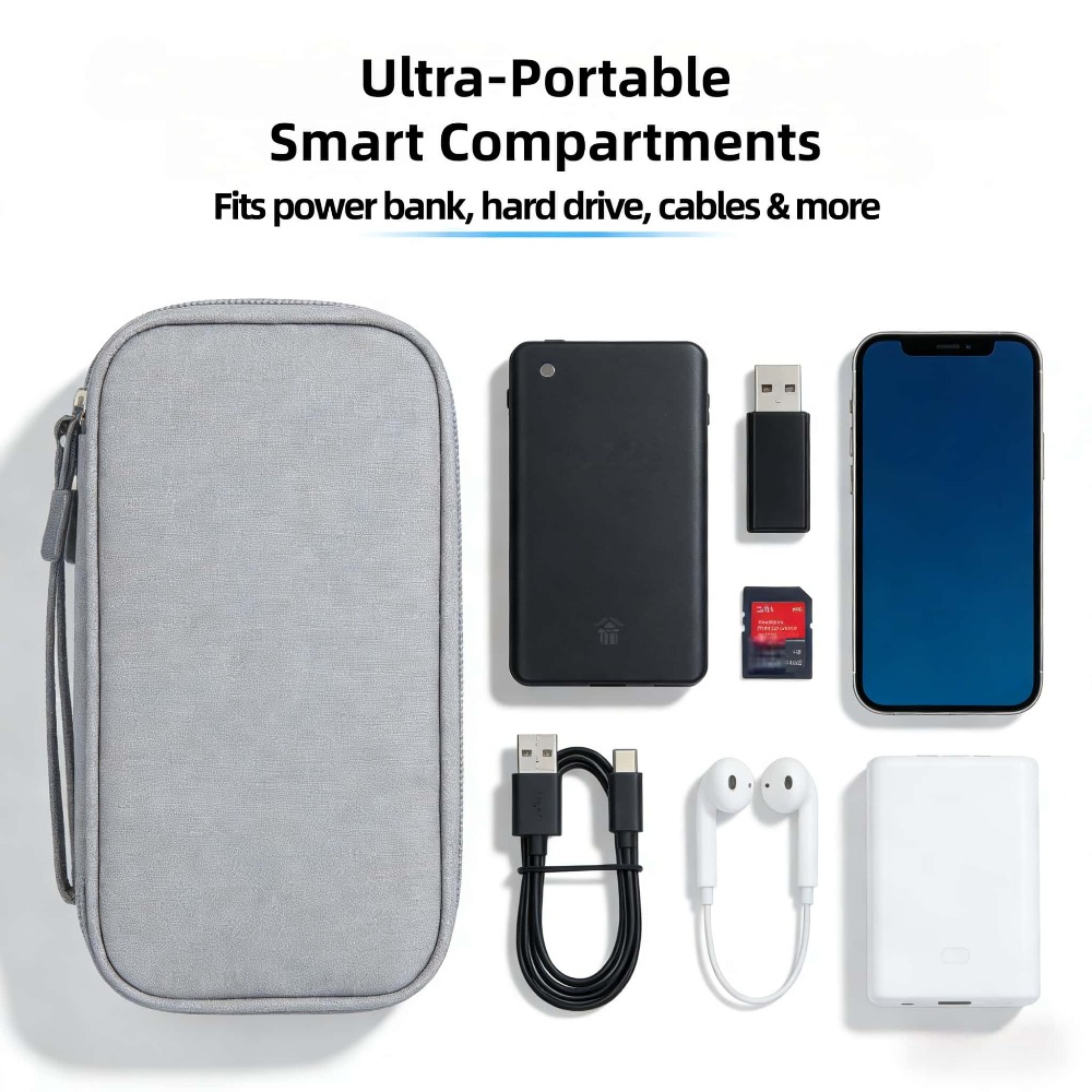 Tech Accessories Case - 電子機器オーガナイザーケース ポータブル防水耐衝撃トラベルポーチ ハードドライブ、充電器、モバイルバッテリー、ケーブル、USBアクセサリー用