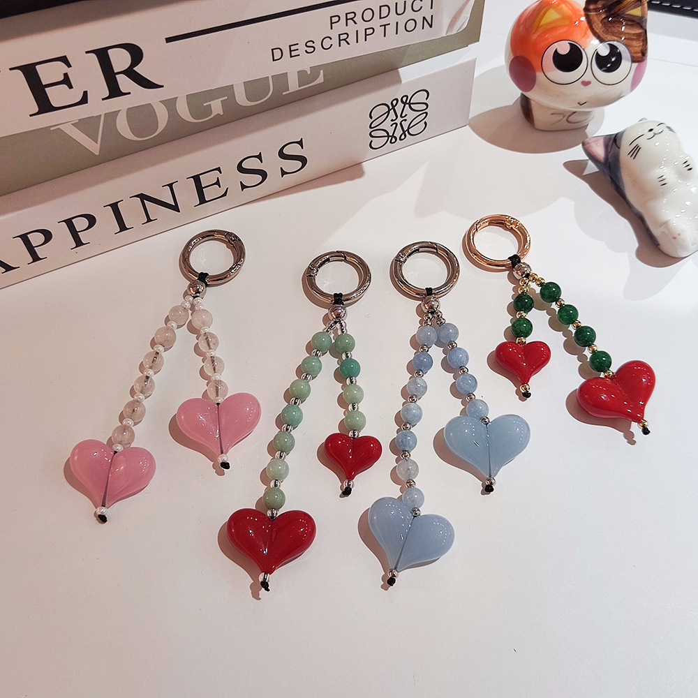 Y2K Tech Accessories - HERLOOK バッグチャーム 女性用 ビッグラブハート キーホルダー ビーズチェーン