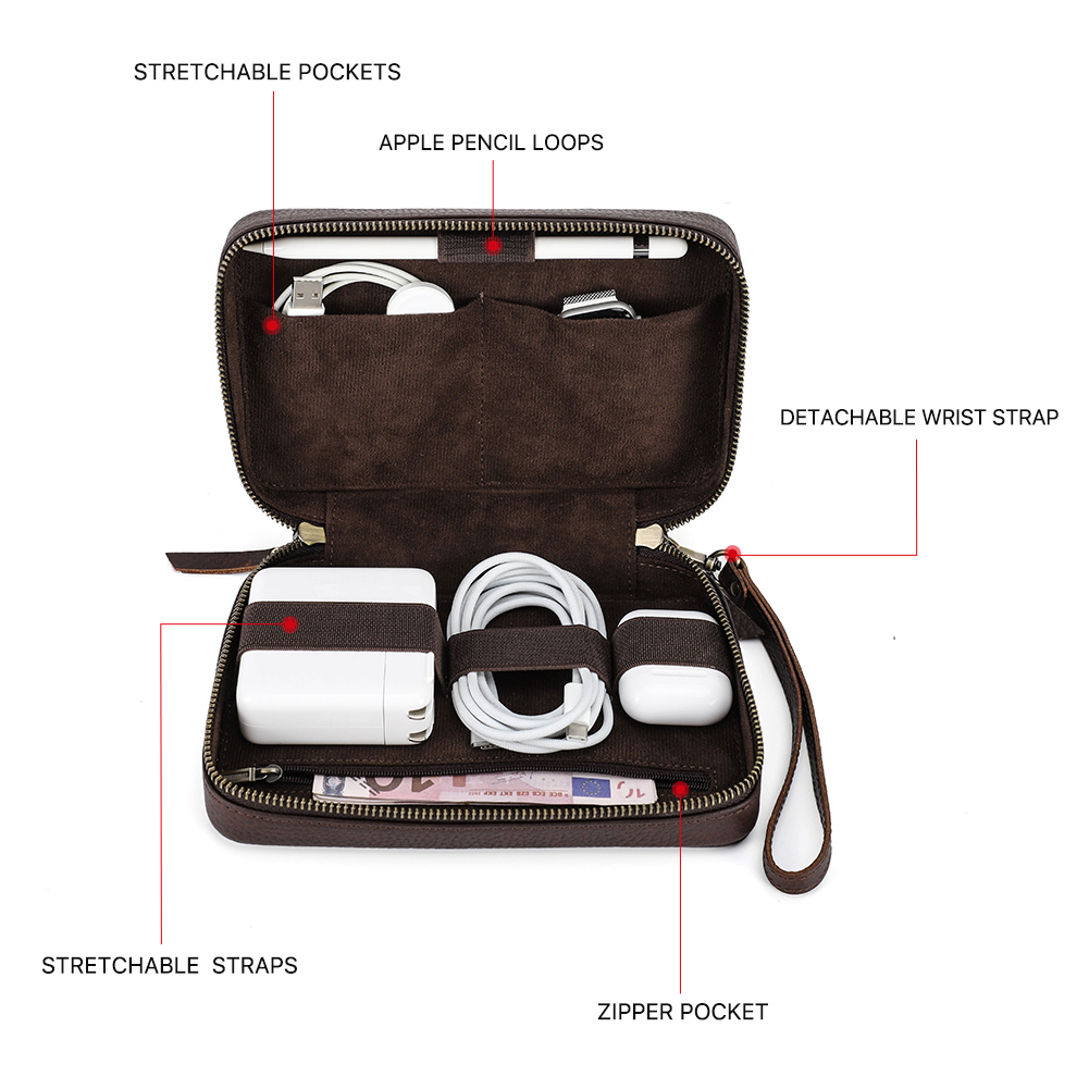 本革のポータブルUSBデータケーブル,収納バッグ,電子機器ケ - Tech Accessories Case のレビューと価格