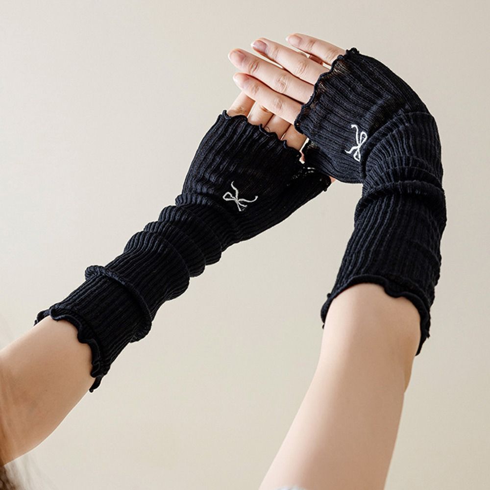 Y2K 刺繍入りリボンロリータレース手袋弾性暖かい腕指なしミ - Y2K Tech Accessories のレビューと価格